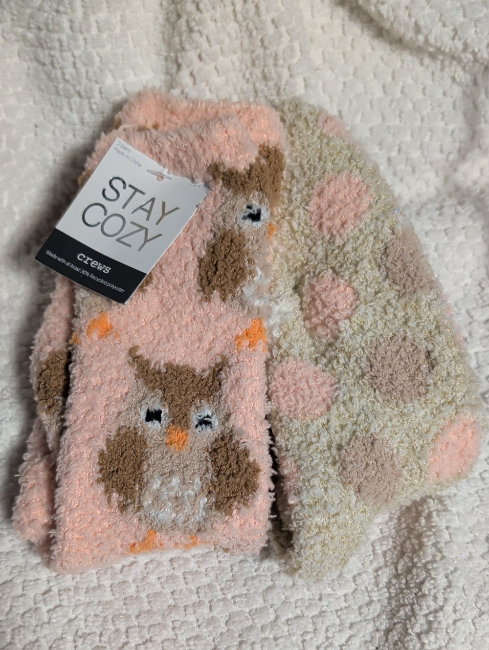 Stay Cozy Owl & polka Dot Plush Socks